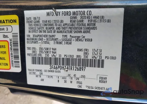 2014 Ford Fusion Se from USA, damaged, VIN 3FA6P0H74ER126897